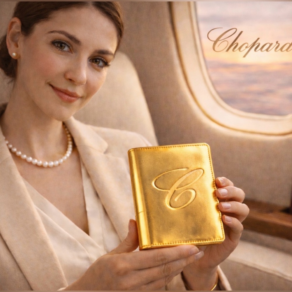Chopard Europe Limited Edition Gold Leather Passport Holder Unisex